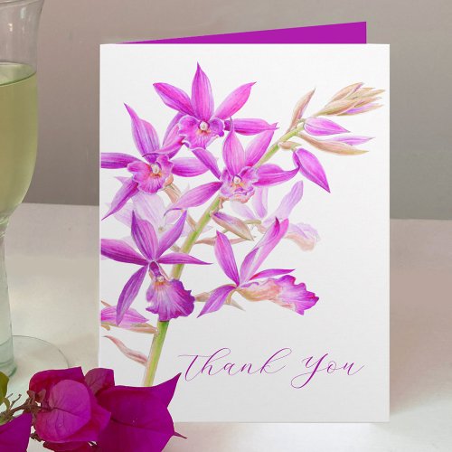 purple jewel orchid watercolor wedding thank you card
