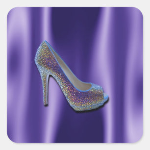 Purple Jewel Satin High Heel Shoe Crystal Square Sticker