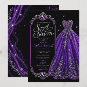 Purple Jewel Sweet 16 Birthday Dress Invitation