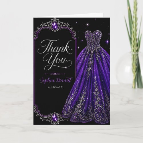 Purple Jewel Sweet 16 Thank You Card