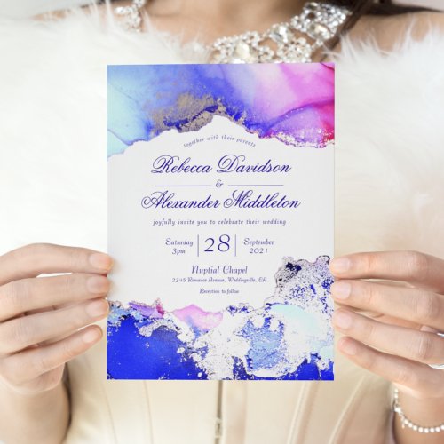 Purple Jewel Toned Ink Wash Wedding Invitation