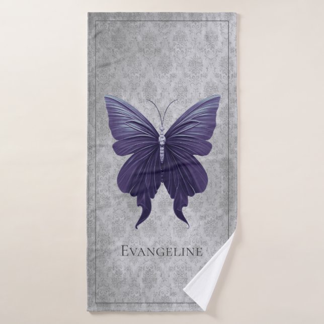 Purple Jeweled Butterfly Bath Towel Set (Bath Towel)