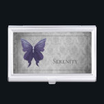 Purple Jeweled Butterfly Business Card Case<br><div class="desc">Keep your business cards on hand to pass out to potential clients or customers with a Jeweled Butterfly Business Card Case. Case design features a vibrant jeweled butterfly against an elegant vintage gray damask pattern.  Additional gift items available with this design as well as a variety of colors.</div>