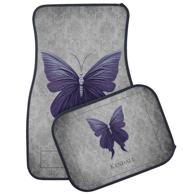 Purple Jeweled Butterfly Car Floor Mat (Set)