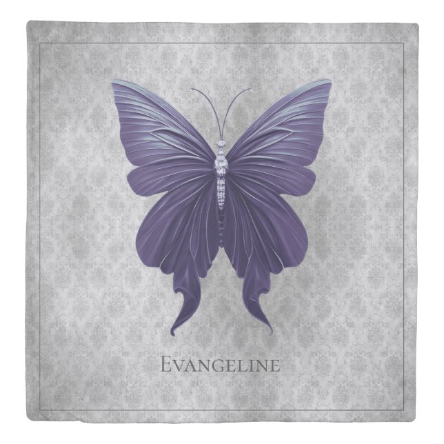 Purple Jeweled Butterfly Duvet Cover (Front)