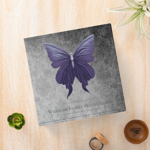 Purple Jeweled Butterfly Family Photo Album 3 Ring Binder