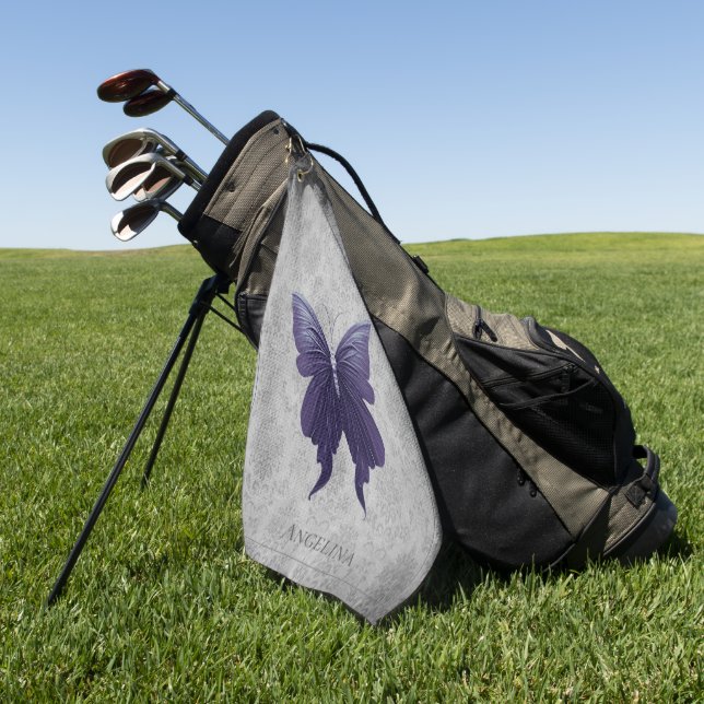Purple Jeweled Butterfly Golf Towel (Green)