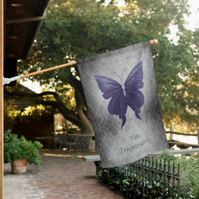 Purple Jeweled Butterfly House Flag (In SItu)