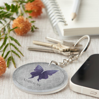 Purple Jeweled Butterfly Keychain