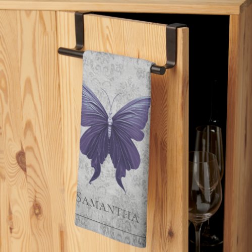 Purple Jeweled Butterfly Kitchen Towel