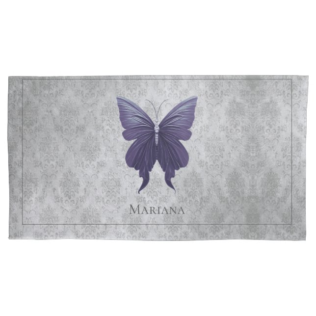 Purple Jeweled Butterfly Pillow Case (Front)