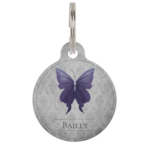 Purple Jeweled Butterfly Round Pet Tag