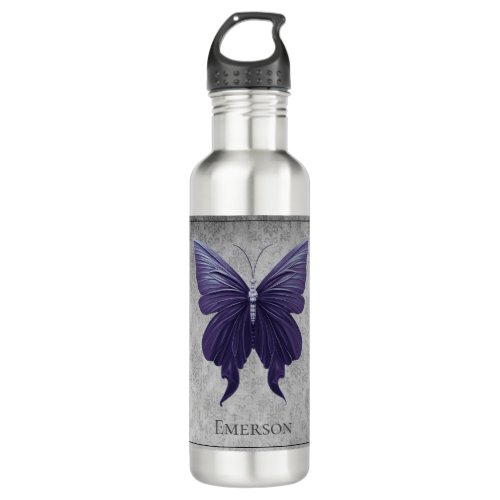 Purple Jeweled Butterfly Stainless Steel Water Bottle