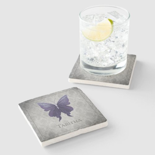 Purple Jeweled Butterfly Stone Coaster