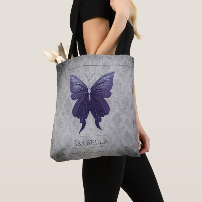 Purple Jeweled Butterfly Tote Bag (Close Up)