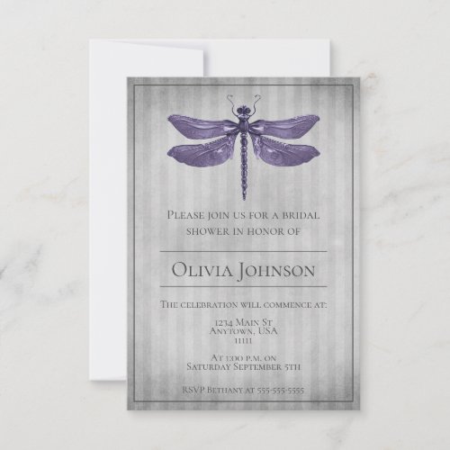 Purple Jeweled Dragonfly Bridal Shower Invitation