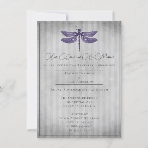 Purple Jeweled Dragonfly Rehearsal Dinner Invitation