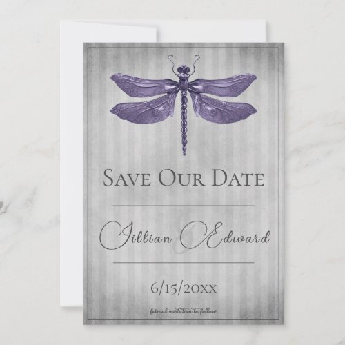 Purple Jeweled Dragonfly Save the Date Announcement