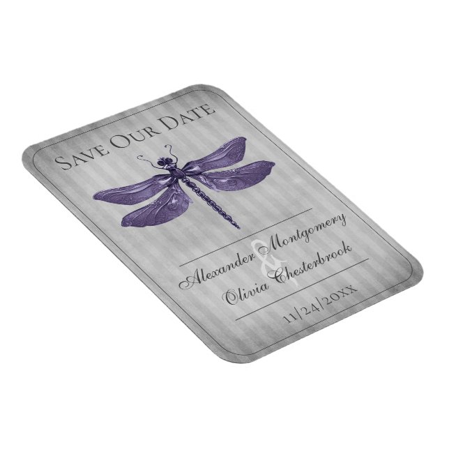 Purple Jeweled Dragonfly Save the Date Magnet (Right Side)