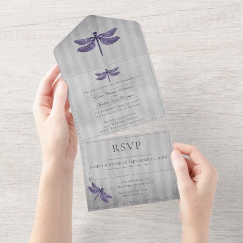 Purple Jeweled Dragonfly Wedding All In One Invitation