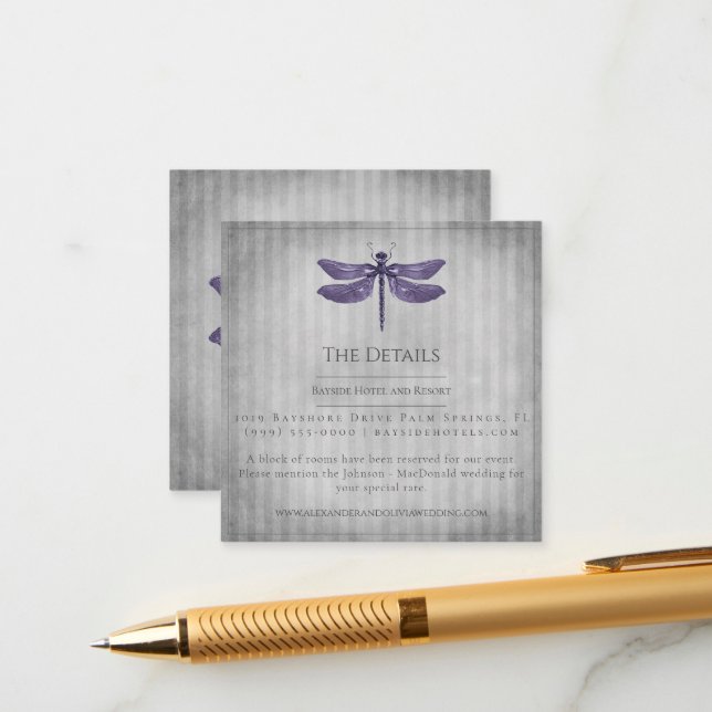 Purple Jeweled Dragonfly Wedding Enclosure Card (Front/Back In Situ)