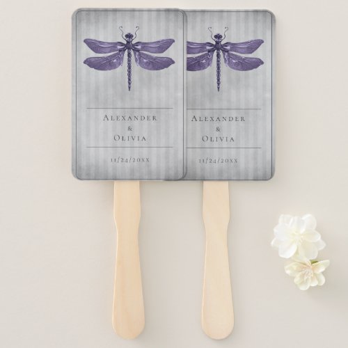 Purple Jeweled Dragonfly Wedding Favor Hand Fan