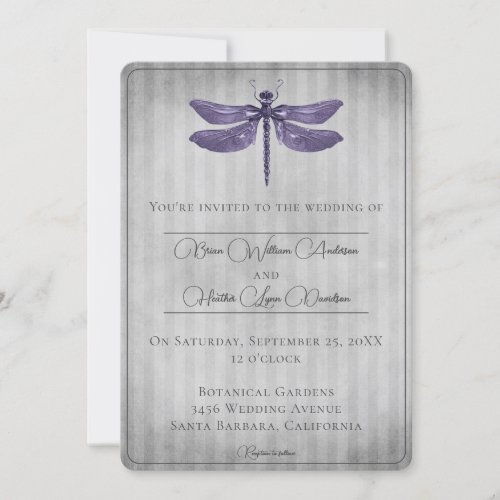 Purple Jeweled Dragonfly Wedding Invitation