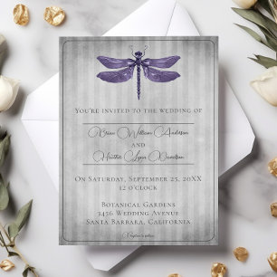Purple Jeweled Dragonfly Wedding Invitation