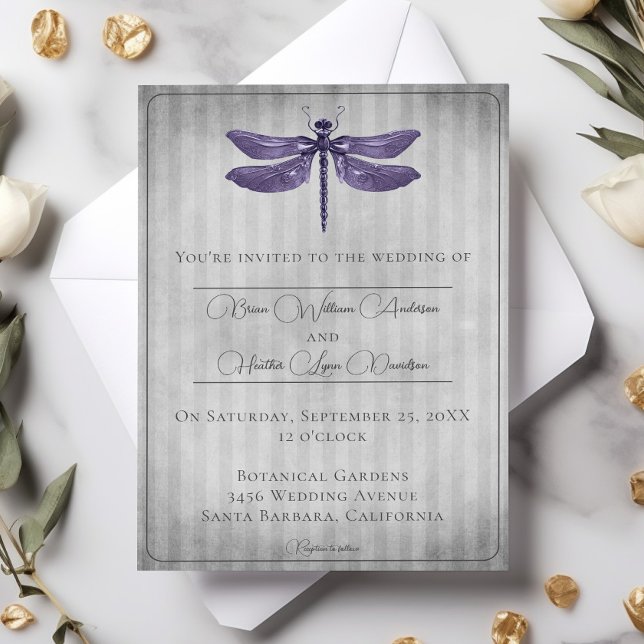 Purple Jeweled Dragonfly Wedding Invitation (Purple Jeweled Dragonfly Wedding Invitation)