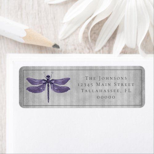 Purple Jeweled Dragonfly Wedding Label