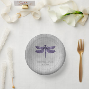 Purple Jeweled Dragonfly Wedding Paper Bowls