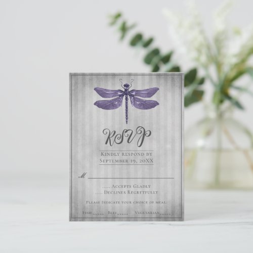 Purple Jeweled Dragonfly Wedding RSVP