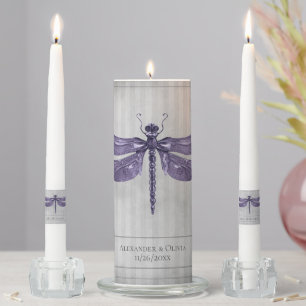 Purple Jeweled Dragonfly Wedding Unity Candle Set