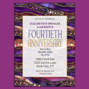 Purple Jeweled Strata 40th Wedding Anniversary Invitation