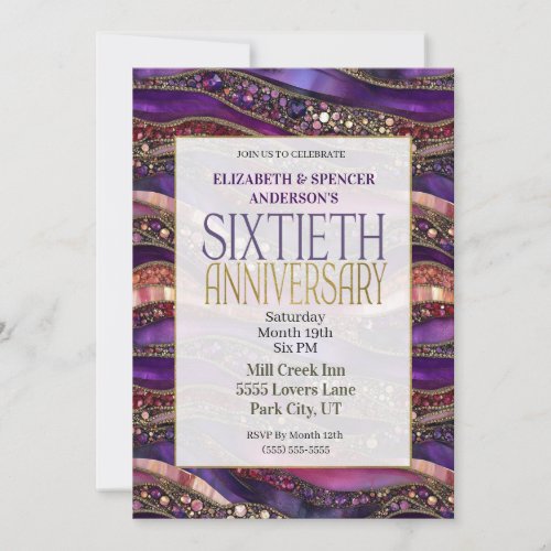 Purple Jeweled Strata 60th Wedding Anniversary Invitation