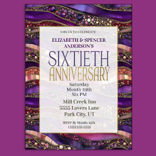 Purple Jeweled Strata 60th Wedding Anniversary Invitation