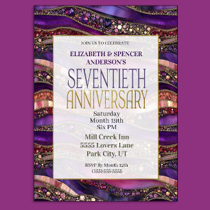 Purple Jeweled Strata 70th Wedding Anniversary Invitation