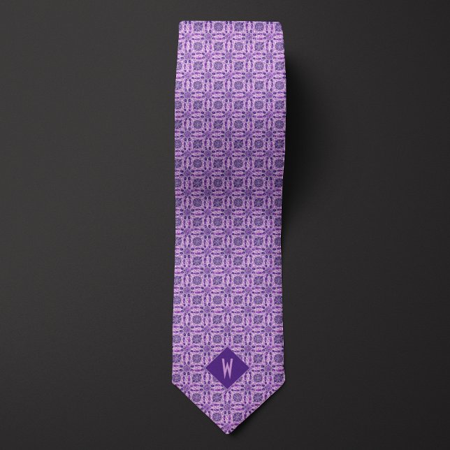 Purple Jewels Mandala Monogram Neck Tie (Creator Uploaded)