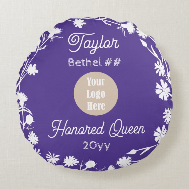 Purple Job's Daughters Honored Queen Keepsake Gift Round Pillow (Front)