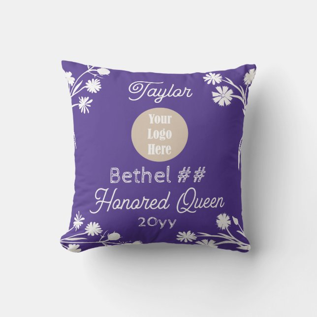 Purple Job's Daughters Honored Queen Keepsake Gift Throw Pillow (Front)