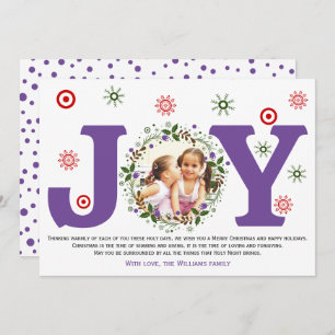 Purple Joy, Christmas floral wreath photo Holiday Card