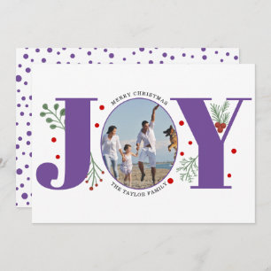 Purple Joy with berries Christmas photo Holiday Card