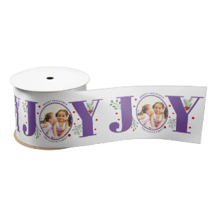 Purple Joy with berries Christmas photo Satin Ribbon