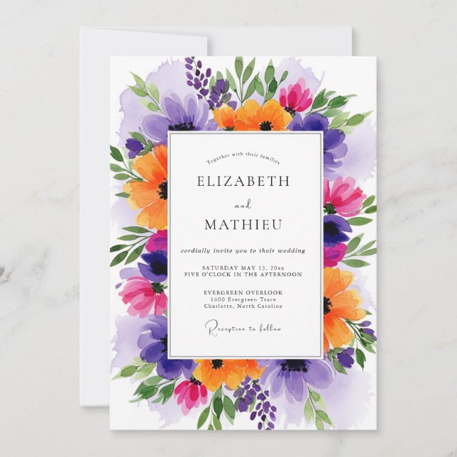Purple Jubilant Spring Wedding Invitation (Front)