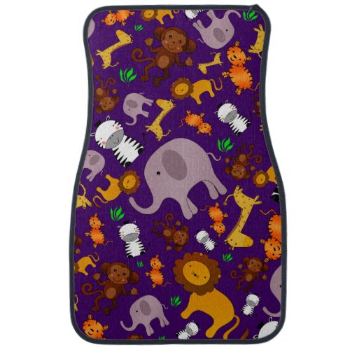 Purple jungle safari animals car mat