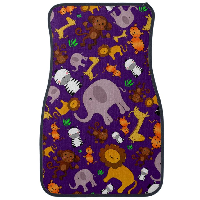 Purple jungle safari animals car mat (Front)