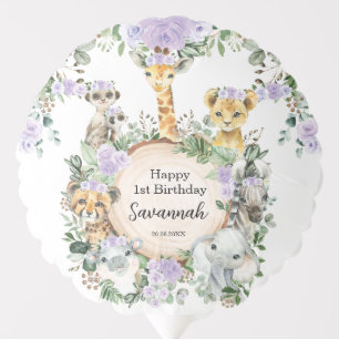 Purple Jungle Safari Wild Animals Birthday Favor Balloon