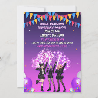 Purple K-Pop Karaoke Birthday Party Invitation