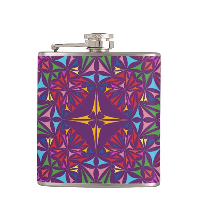 Purple Kaleidoscope Ornate Pattern Flask (Front)