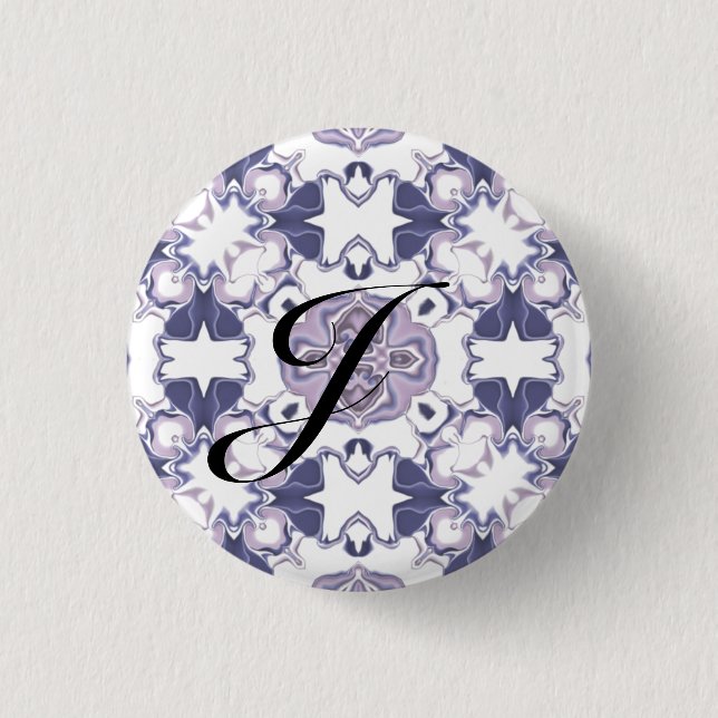Purple Kaleidoscope Pattern #1 Monogram Pinback Button (Front)